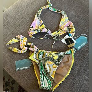 NWT 2008 Cia Maritima X Victoria’s Secret Tanga Triangle Bikini Paisley Large